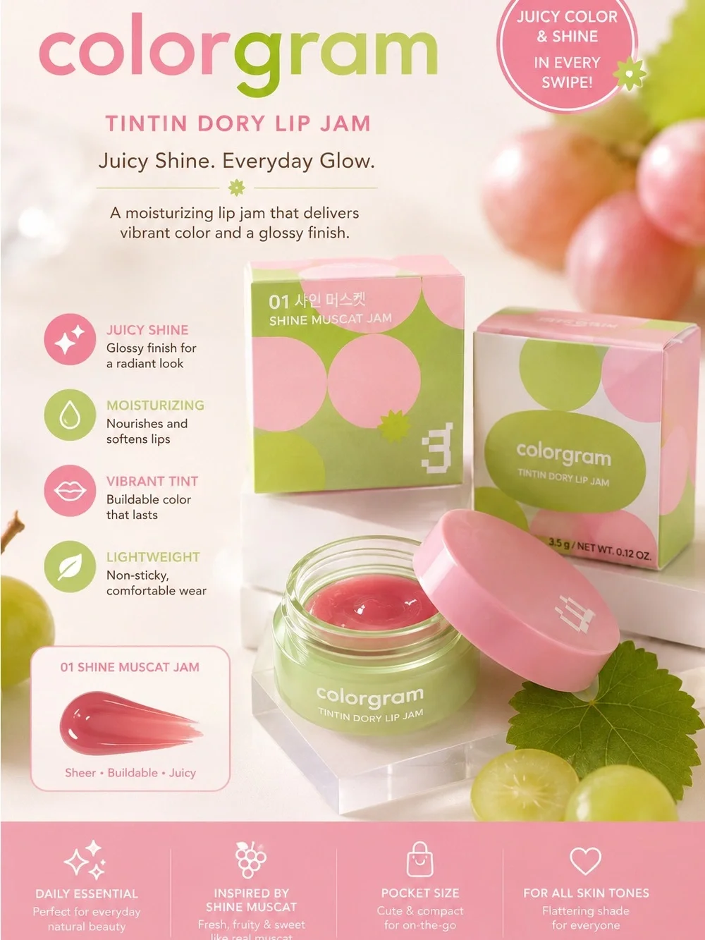 Colorgram Tintin Dory Lip Jam — Shine Muscat (Pink)